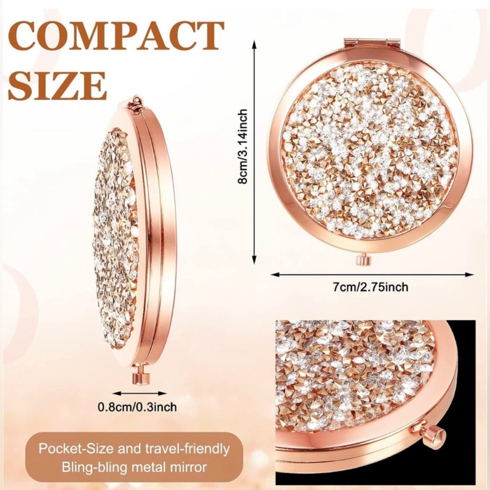 Glam Compact Mirror in Sparkling Gold with Organza Drawstring Dust Bag New - Picture 11 of 11